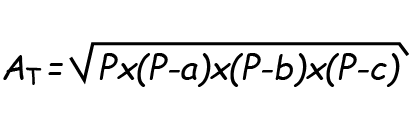 Imagem da fórmula descoberta por Heron de Alexandria para calcular a área do triângulo em função da medida dos lados